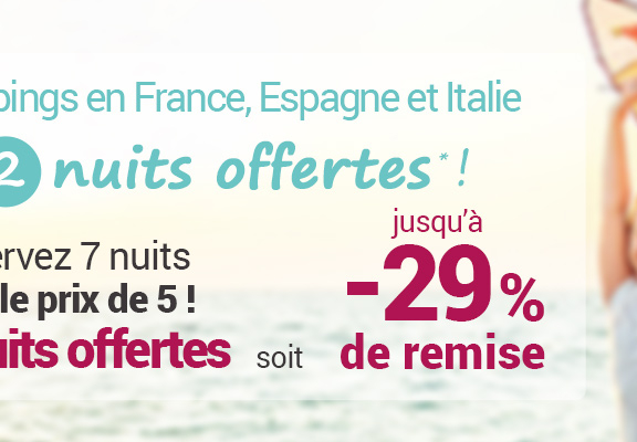 2 nuits offertes dans nos campings ? Partez maintenant ! 